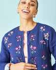 Yumi Blue Floral Embroidery Cotton Jacket