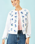 Yumi White Floral Embroidery Reversible Cotton Jacket