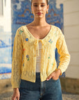Yumi Butter Yellow Embroidered Pointelle Cardigan
