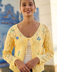 Yumi Butter Yellow Embroidered Pointelle Cardigan
