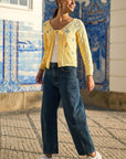 Yumi Butter Yellow Embroidered Pointelle Cardigan