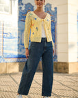Yumi Butter Yellow Embroidered Pointelle Cardigan