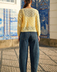 Yumi Butter Yellow Embroidered Pointelle Cardigan