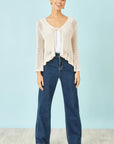 Yumi Beige Tie Front Pointelle Cardigan