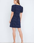 Yumi Navy Spot Print Lace Trim Skater Dress