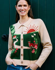 Yumi Beige Fox Scene Viscose Knitted Box Jacket