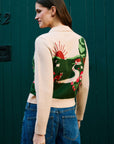 Yumi Beige Fox Scene Viscose Knitted Box Jacket