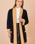 Yumi Black Open Cardigan With Contrast Border