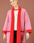 Yumi Pink Contrast Knitted Cardigan