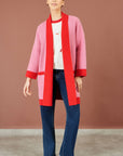 Yumi Pink Contrast Knitted Cardigan