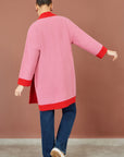 Yumi Pink Contrast Knitted Cardigan