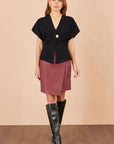 Yumi Black Knitted Viscose Kimono Cardigan With Buttons
