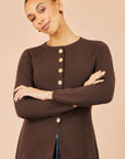 Yumi Brown Knitted Fitted Peplum Cardigan