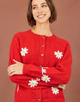 Yumi Red Daisy Stitch Cardigan