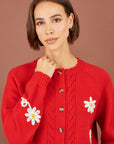 Yumi Red Daisy Stitch Cardigan
