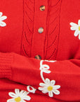 Yumi Red Daisy Stitch Cardigan