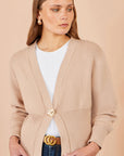 Yumi Beige Knitted Button Cardigan
