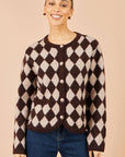 Yumi Brown Argyll Knit Cardigan