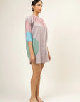 Luxury multicolor upcycled cotton button-down shirt dress with panels, loose comfortable fit, side pocket, stylish tunic length by Bethikal at brixbailey.com
