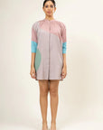 Luxury upcycled cotton button-down shirt dress with panels, loose comfortable fit, multicolor, stylish tunic design by Bethikal at brixbailey.com