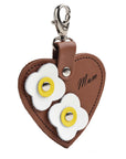 Love heart bag charm - with 'Mum' engraving and flower appliques - Chestnut