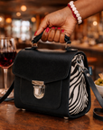 Handmade Leather Sugarcube Handbag - Zebra