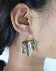 Brass Leaf Dangle Earrings - Nature-Inspired Brass Leaves with Blue Lapis/Labradorite Accents.