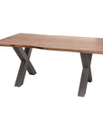 Handcrafted acacia wood live edge dining table with grey metal legs, natural brown wood grain, modern rustic style. by sostter at brixbailey.com