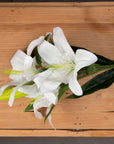 White artificial lily stems with 3 realistic blooms, perfect for home decor by sostter at brixbailey.com