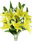 Pack of 6 x Artificial Flowers Large Yellow Lily Stem - 3 Flowers 100cm-0