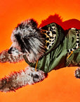 Olive & Animal Print Trim Puffer Jacket