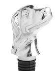 Silver nickel dog head wine bottle stopper, elegant metal pour spout with detailed canine sculpture by RoomLondon at brixbailey.com
