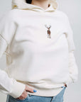 Unisex Cream Hoodie with Embroidered Deer