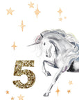 Custom Unicorn Hand-Painted Birthday Card - Sparkly Gold Glitter Effect Age Number. 3rd 4th 5th 6th 7th 8th Birthday Card