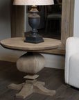 Pedestal Side Table with Drawer in Bleached Wood Finish