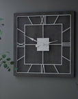 Grey Square Wall Clock with Roman Numerals