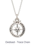 Travel Safe Outline Compass Small St Christopher Silver Necklace