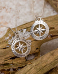 Travel Safe Outline Compass Small St Christopher Silver Necklace
