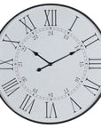 Large white wooden wall clock with Roman numerals and embossed detailing, 80cm diameter, classic home decor statement piece by Sostter at brixbailey.com