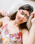 Silk eye mask with tropical floral print designs