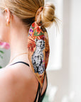 Peach botanical 'Panthera' skinny Silk scarf, delicate, lightweight Twilly style scarf accessory with animal print texture