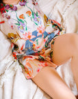 Silk Pyjamas- Set Cami and Shorts in 'Eden' Tropical Meadow Print, luxury lounge wear