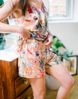 Silk Pyjamas- Set Cami and Shorts in 'Eden' Tropical Meadow Print, luxury lounge wear