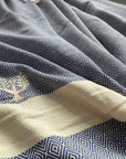 Luxury Alicia King Size Bed Throw XL, premium hand-loomed diamond weave, 100% organic cotton, dark navy blue, stylish and supersoft by Wildash London at brixbailey.com