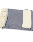 Luxury Alicia King Size Bed Throw XL, premium hand-loomed organic cotton, dark navy blue, stylish diamond weave, best-selling large throw by Wildash London at brixbailey.com