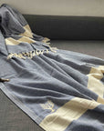 Luxury Alicia king size bed throw, premium hand-loomed diamond weave, 100% organic cotton, dark navy blue, stylish and supersoft by Wildash London at brixbailey.com