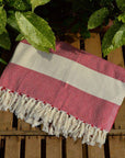 Luxury Alicia King Size Cherry Red Bed Throw, premium hand-loomed organic cotton, stylish diamond weave, best-selling supersoft throw by Wildash London at brixbailey.com