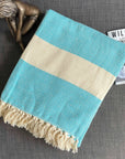 Luxury Alicia King Size Cotton Bed Throw XL, premium hand-loomed organic cotton, stylish teal diamond weave, best-selling large throw by Wildash London at brixbailey.com
