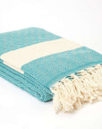 Luxury Alicia King Size Cotton Bed Throw XL, premium hand-loomed diamond weave, 100% organic unbleached cotton, teal blue-green, stylish summer throw by Wildash London at brixbailey.com