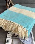 Luxury Alicia King Size Cotton Bed Throw XL, premium hand-loomed organic cotton, stylish teal diamond weave, best-selling oversized throw by Wildash London at brixbailey.com